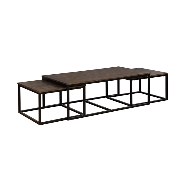 Alaterre Furniture Arcadia Acacia Wood 54" Coffee Table with Nesting Tables, Antiqued Mocha ANAR1175